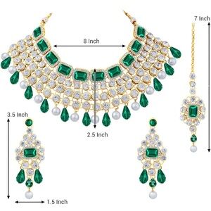 Gold-Tone Emerald & White Crystal Bridal Jewelry Set